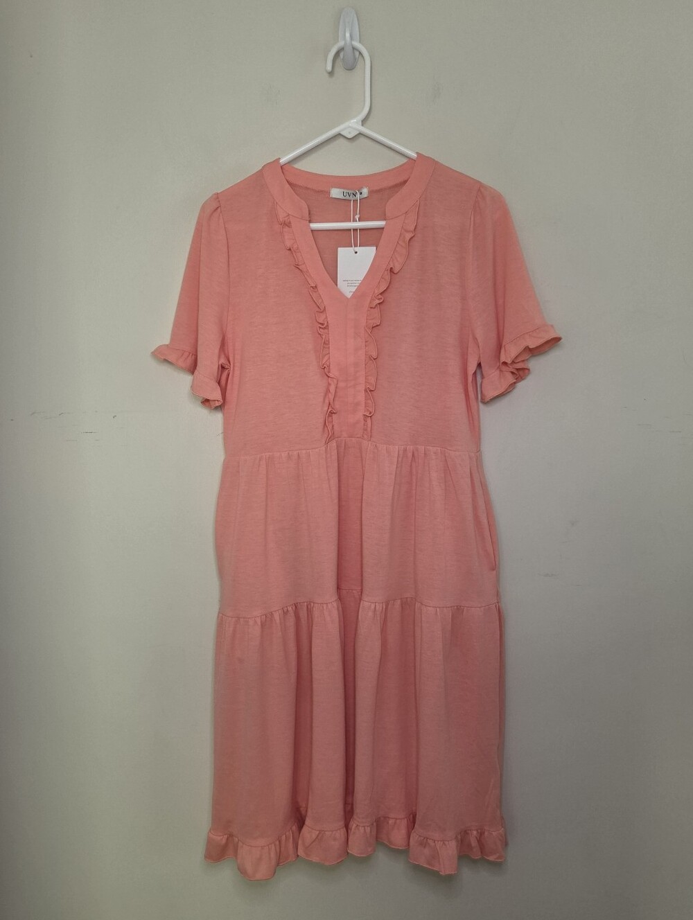 Women's UVN Peach Color Ruffle Dress Sz Medium NWT